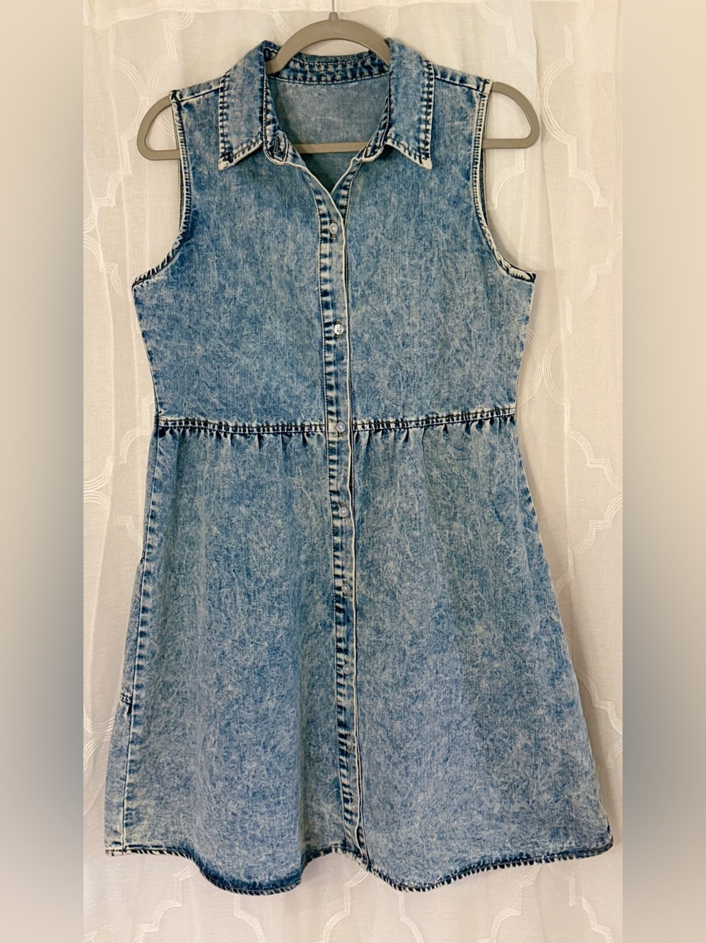 Acid Wash Denim Sleeveless Shirt Dress Button Down Medium - Picture 6 of 8